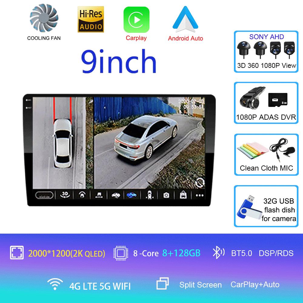 Android 14 2din Car Radio Multimedia Player 9 inch Carplay For Toyota Volkswagen Hyundai Kia Renault Nissan Honda Lad WIFI+4G