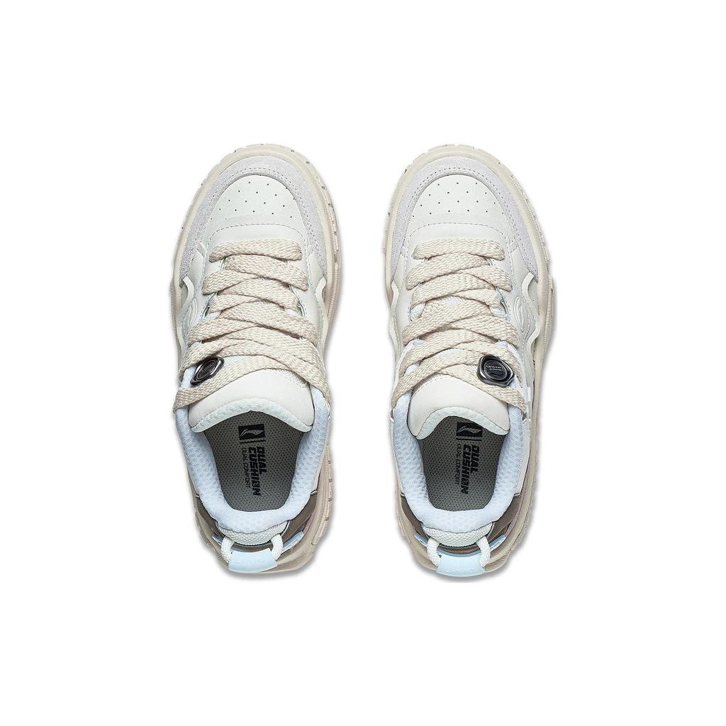 Li Ning 001 UNBLOCK Comfortable Cushioning, Wear Resistant Low Top Casual Shoes Women's Beige White Brown AGCT218-3