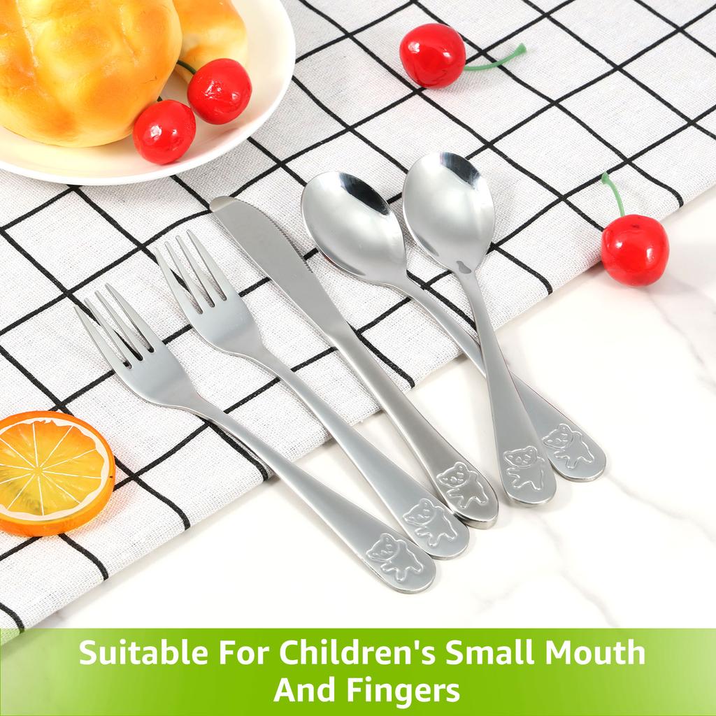9Pcs Kids Silverware Set 410 Stainless Steel Kids Fork Spoon and Cutter Set Safe Ergonomic Toddler Utensils for Kids Boys Girls