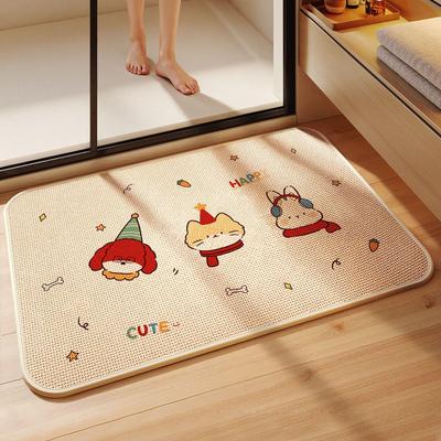 Cartoon Linen Non-Slip Bathroom Mat - Easy Clean, Water Absorbent, Wear-Resistant