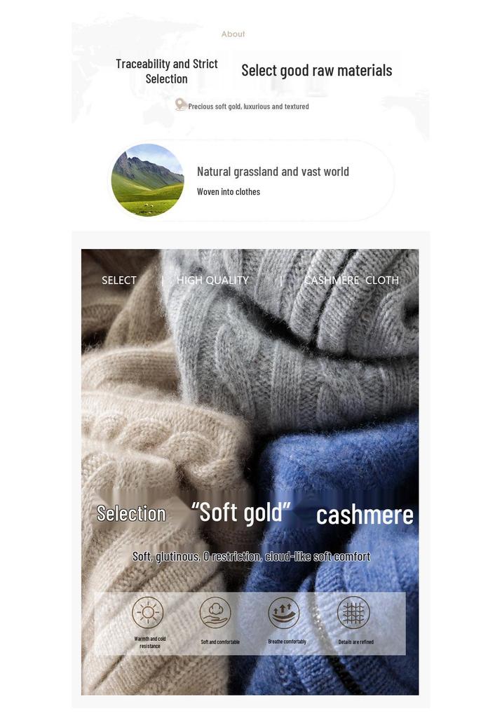 Men's 2024 Autumn/Winter Zippered Cashmere Sweater - Half-High Collar, Thick Cable Knit, Loose Plus Size