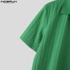 INCERUN Oversized Men's Short Sleeve Lapel Neck Casual Texture Tops T-shirts