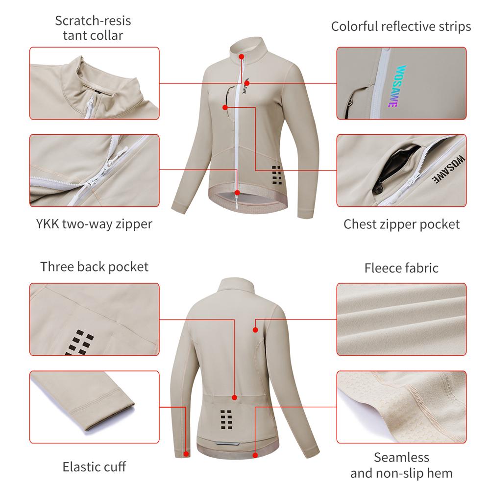 WOSAWE Fall/Winter Women's Windproof Long Sleeve Fleece Jacket Shockproof Silicone Shockproof Road Bicycle Backpacking Pants Cycling Suit