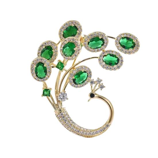 

Women Brooch Peacock Shape Faux Emerald Rhinestone Retro Anti-slip Shoulder Bag Suit Coat Collar Hat Clothes Anti-exposure Pin зелёный