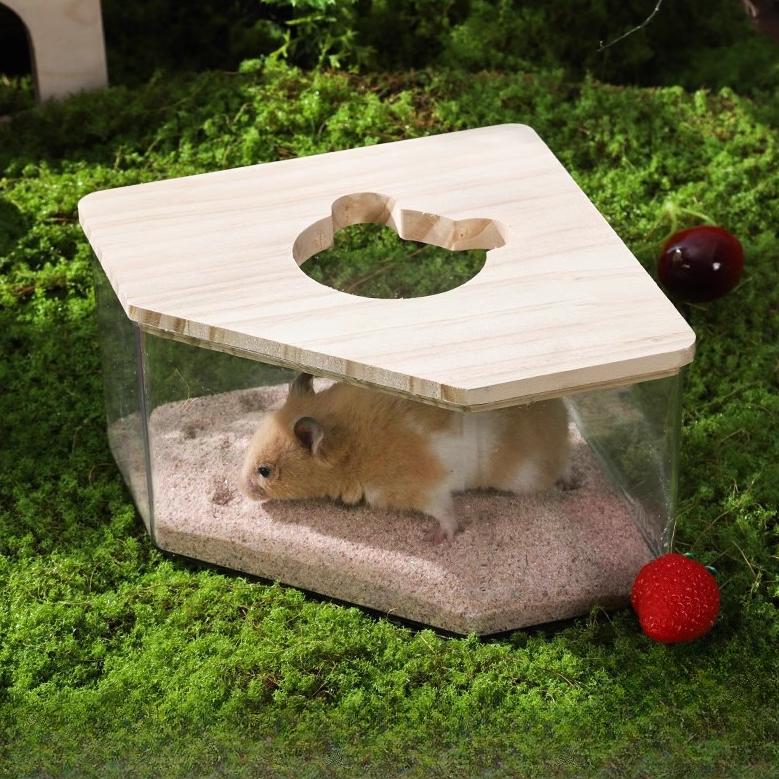 Hamster Sand Bath Box Acrylic Transparent Large Pet Chinchilla Toilet Dual Purpose Bath Sand Urine Basin Golden Bear Cage Clean