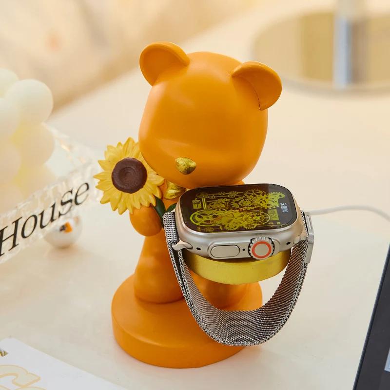 Creative Cute Sunflower Bear Apple Watch Stand Desk Entryway Decorative Ornament Gift