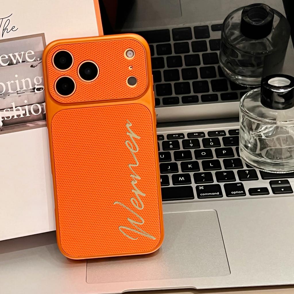 Personalized Signature Name Letters Football Texture Faux Leather Phone Case Compatible With IPhone 17 Pro Max