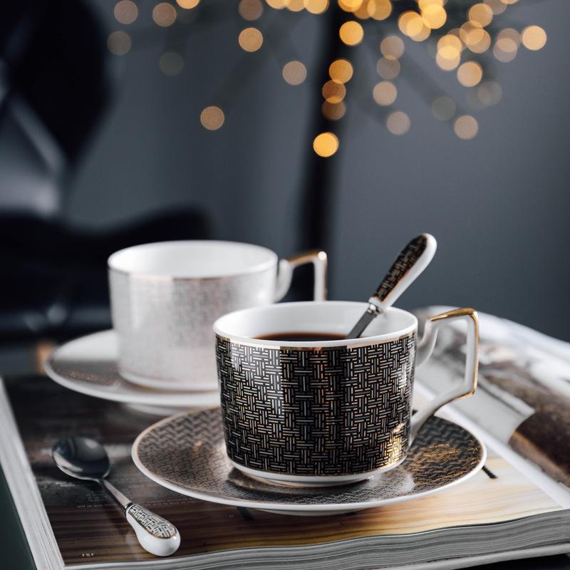 European Luxury Bone China Coffee Cup & Saucer Set - Elegant Afternoon Tea Ceramic Cup