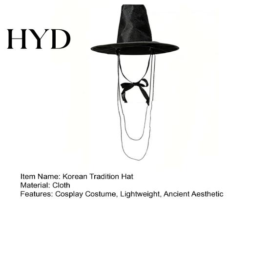 Korean Traditional Hat Hat, Anime Cosplay Accessory, Stage Performance Flat Cultural Party Top with Beaded Chain for Cosplay, Costume
