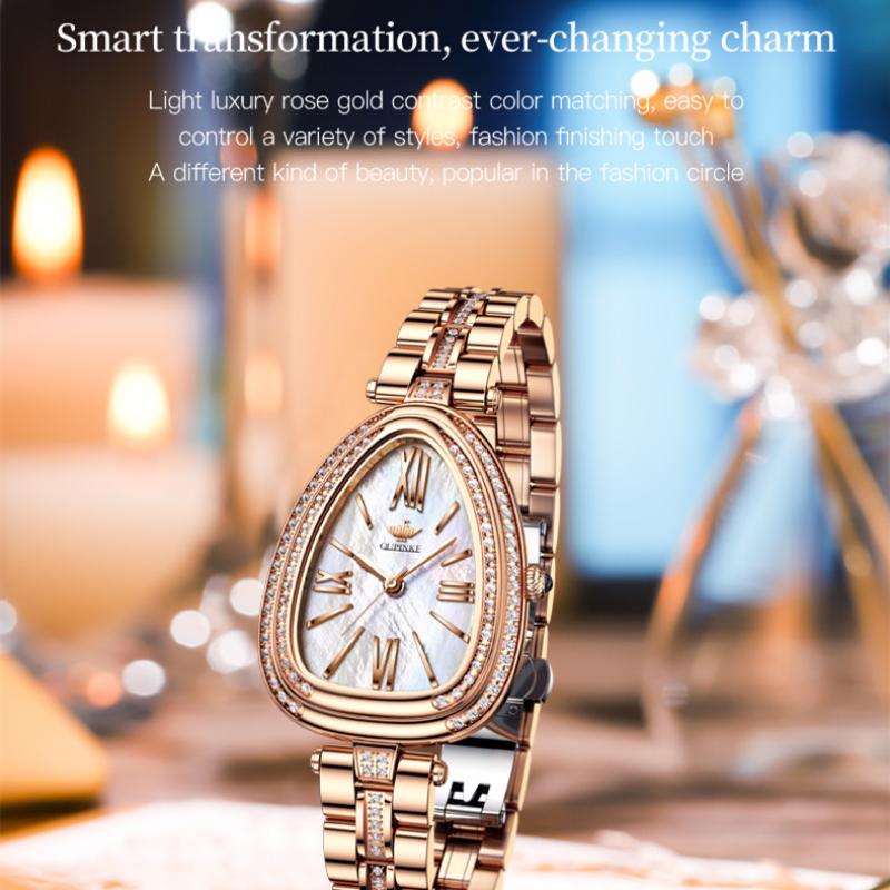 OUPINKE Nouvelle montre pour femme d'affaires et de loisirs de marque Tide avec cadran serpentin incrusté de diamants Montre à quartz étanche haut de gamme de grande valeur