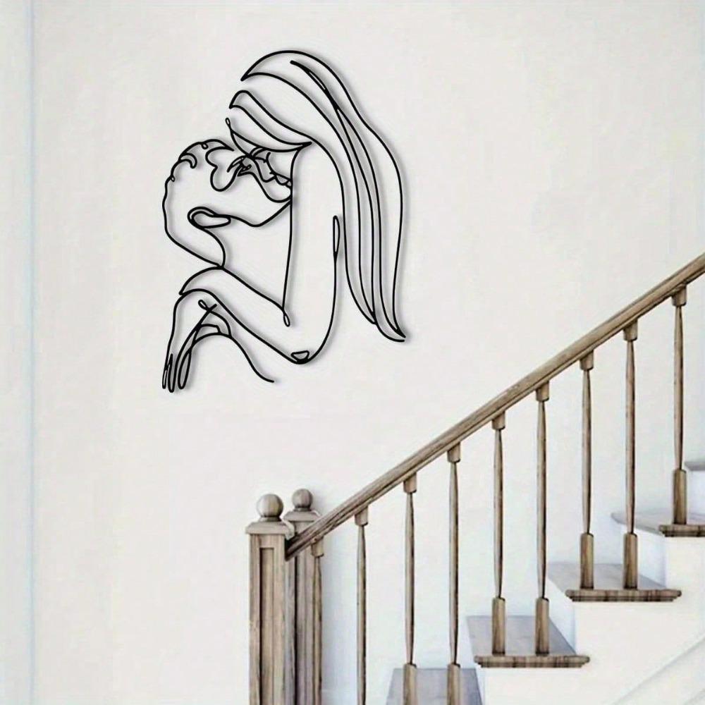 1 PC of Couple Lovers Kissing Long Hair Lady Metal Wall Art - Modern Home Decor for Bedroom, Living Room, or Bathroom.