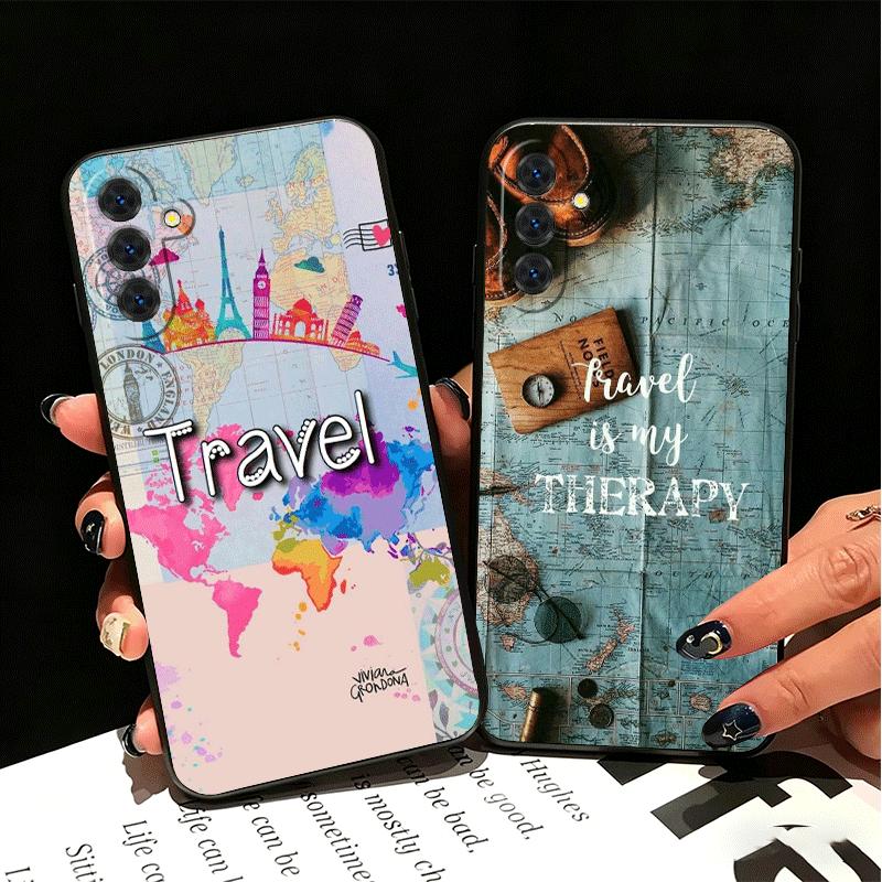 Travel Map Artistic Pattern Soft Phone Case for Samsung A17 A37 A57 A16 A26 A36 A56 A15 A25 A35 A55 A14 A24 A34 A54 A13 A23 A33