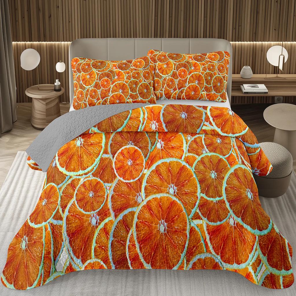 Lemon Orange Bedspread 2/3pcs Twin Full Queen King Quilted Coverlet Set Summer Tropical Fruit Bedding Set For Girl Teen Bedroom