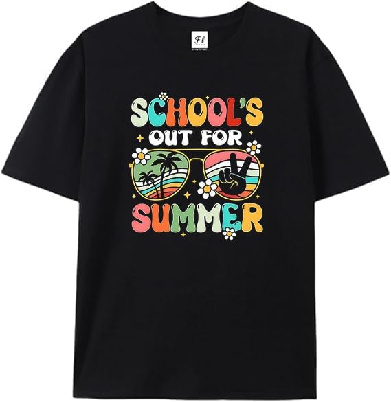 

Last Day of School Teacher Shirt: Schools Out for Summer Tshirt Summer Holiday Short Sleeve Shirt Tops Black 5XL різнокольоровий