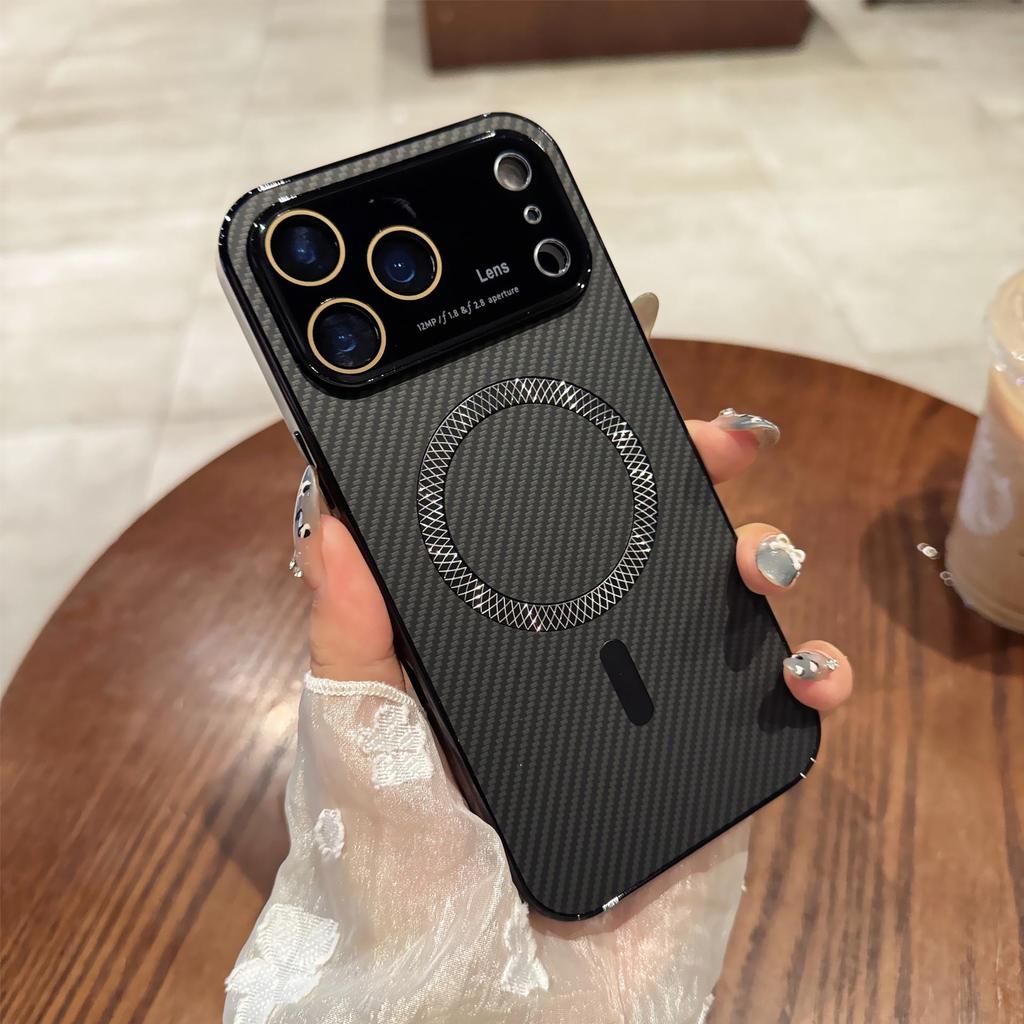 iPhone 17 Pro Max Carbon Fiber Magnetic Case with Large Window - Compatible with iPhone 16/17 Pro.
