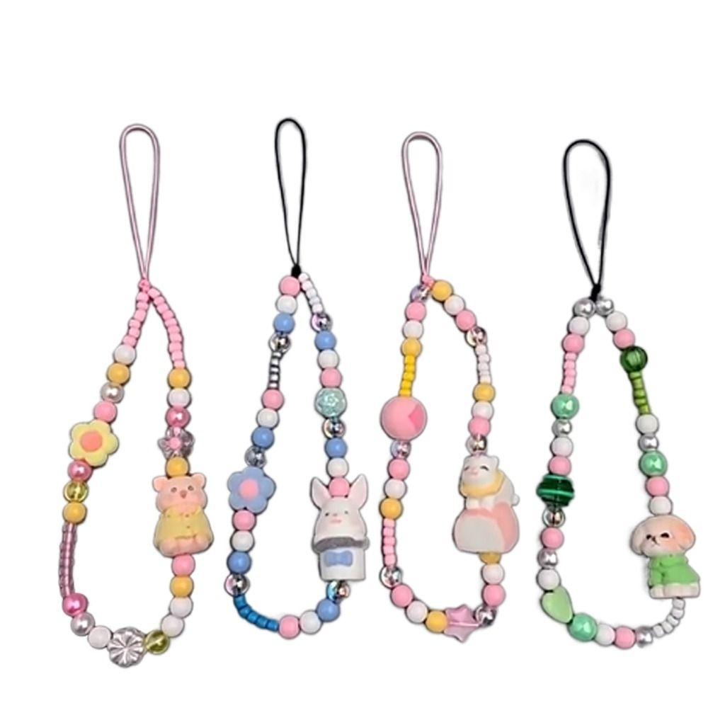 Sling Cartoon Beaded Phone Chain Universal Mobile Phone Lanyard Phone Charm Beads  Car Key