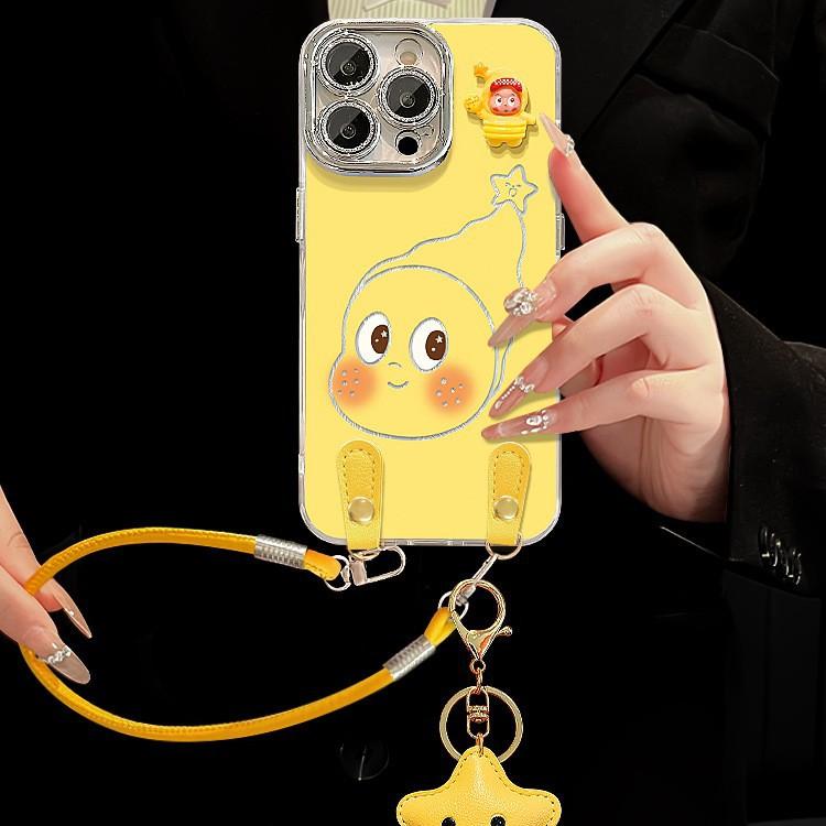 Cute cartoon doll lanyard suitable for apple 17 feather yarn mobile phone case iphone15promax cartoon 16 anti-drop