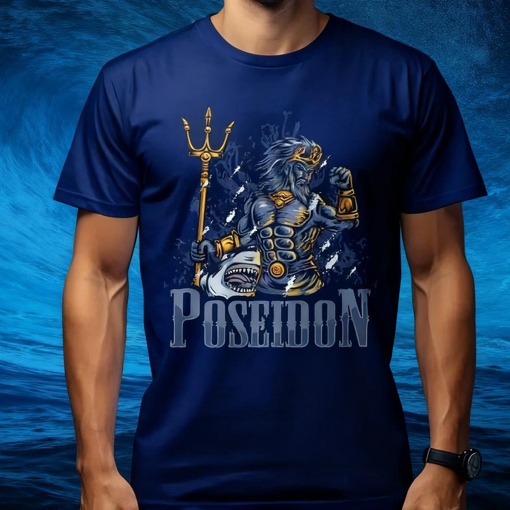Poseidon Grafik T-Shirt Antiker Griechischer Gott Shirt Griechische Mythologie T-Shirt Herren Mode Hip Hop Streetwear Ein Sehr Cooles Geschenk für Männer