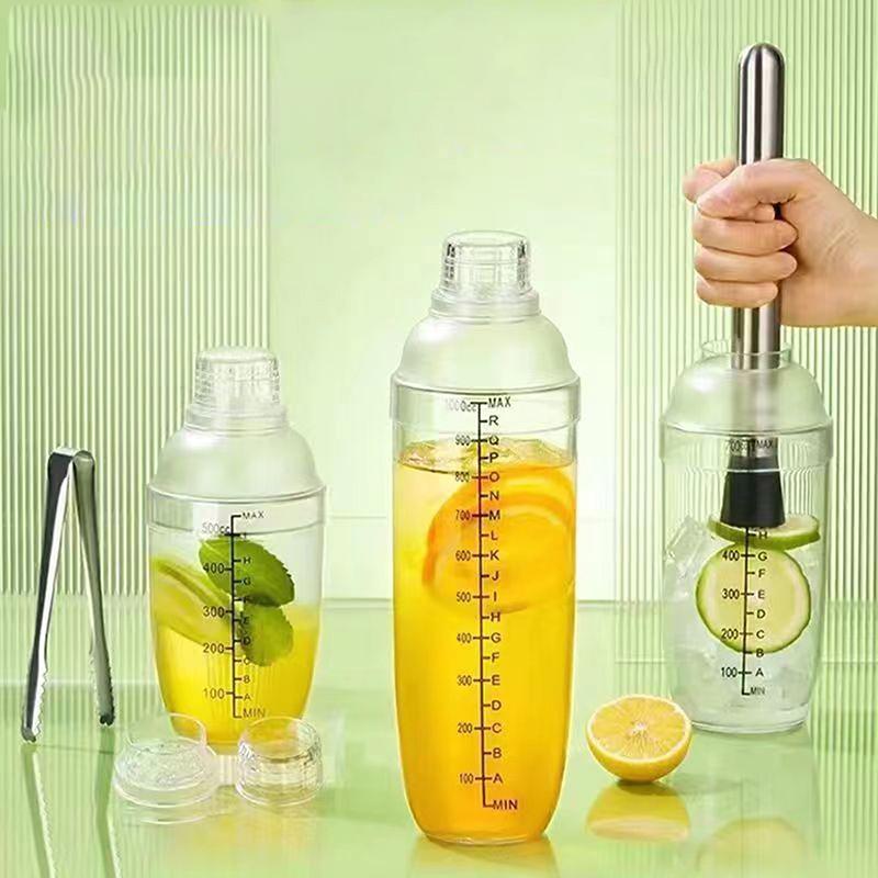 500/700/1000ml Shaker per Cocktail in Resina PC Shaker Manuale per Martini con Graduazioni Tazza per Tè al Latte Barware Bottiglia Shaker per Bevande Mixer