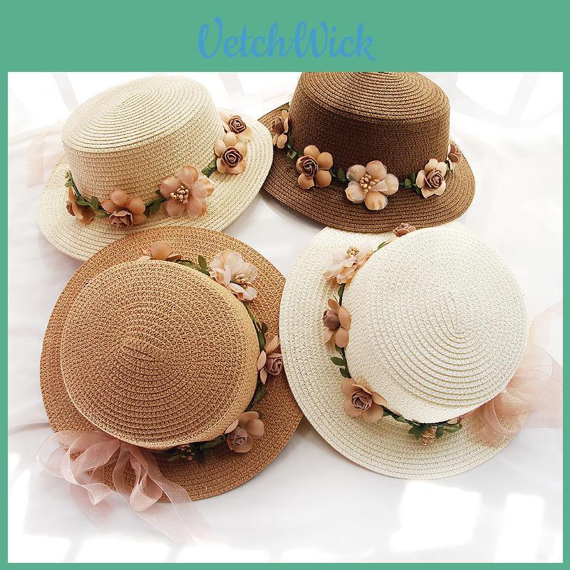 Women And Kids Summer Hat With Sun Protection And Botanical Flower Design