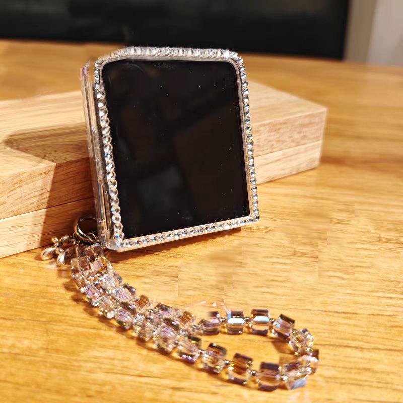 Husă de lux cu perle, elegantă, cu fluture, cu diamant, cristal lavandă pentru încheietură, pentru telefon Samsung Galaxy Z Flip 3 4 5 6 ZFLIP6