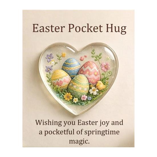 Easter Pocket Hug with Greeting Card Love Heart Shape Bunny Egg Sheep Flower Pocket Hug Token Holiday Party Keepsake Gift