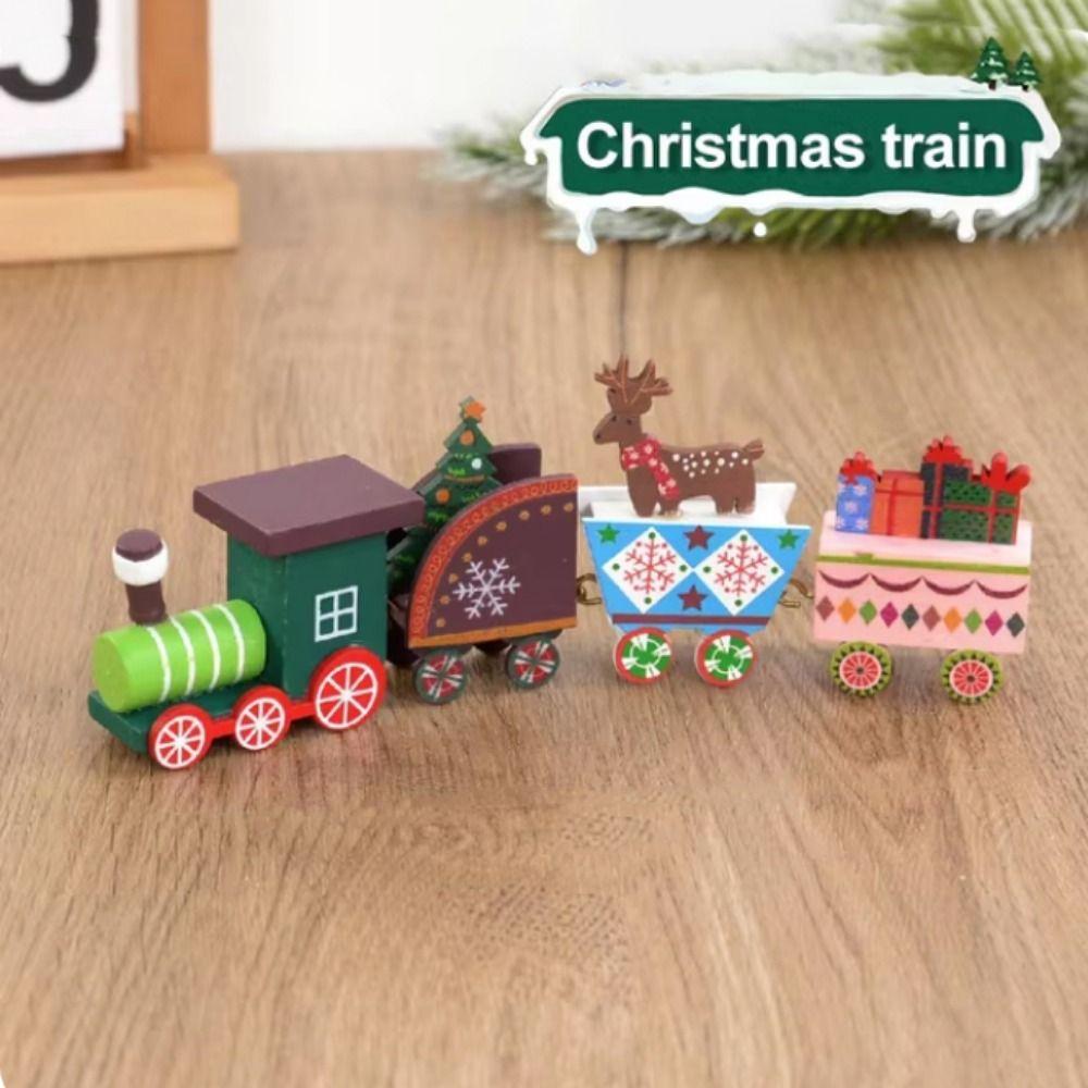 Simulation Christmas Wooden Train Deer/Lollipop Xmas Gifts Train  Kids' Gift