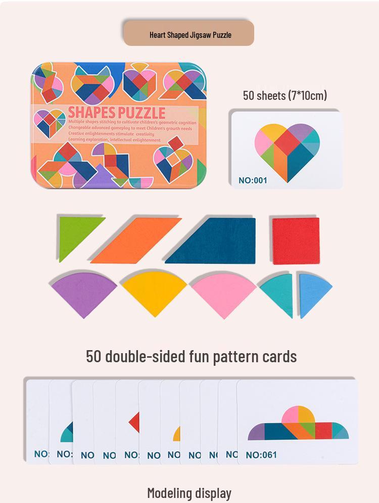 Colorful Tin Box Tangram: 4-Piece Early Education T-Puzzle Toy for Kids