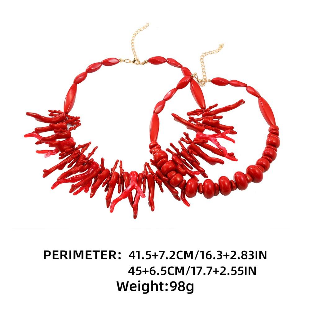 Rote Korallen-Choker-Halskette für Damen Böhmisch Unregelmäßige Perlen Geometrisch Doppellagige Halsketten Trendige Schlüsselbein-Ketten Schmuck