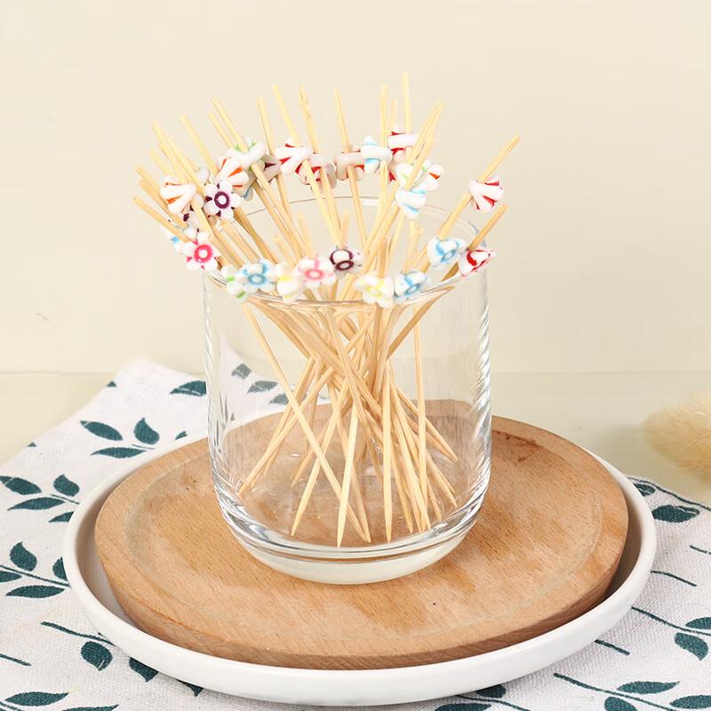 ZISIZ Disposable Flower Bud Bamboo Fruit Picks