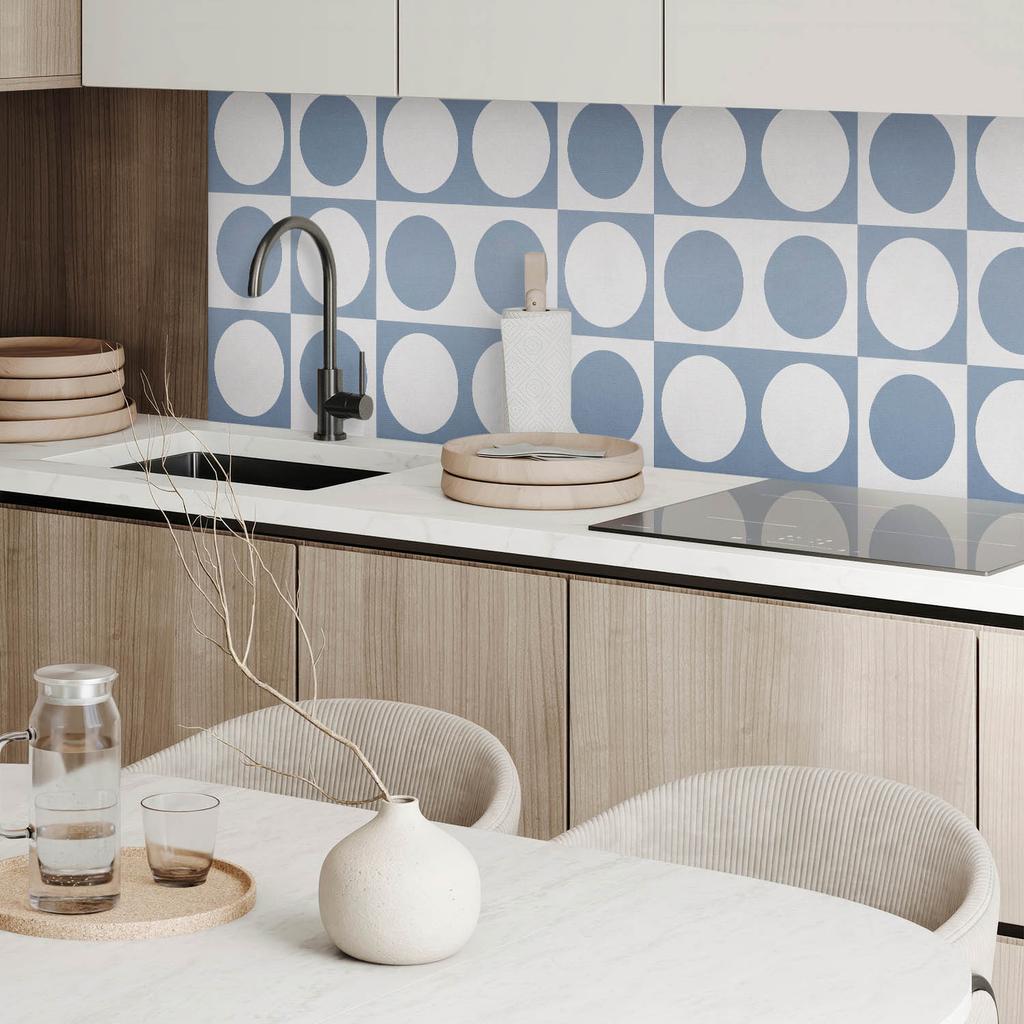 Self-adhesive Vinyl Panel with Print for Bathroom 100x50 cm Geometric Circles in a Grid