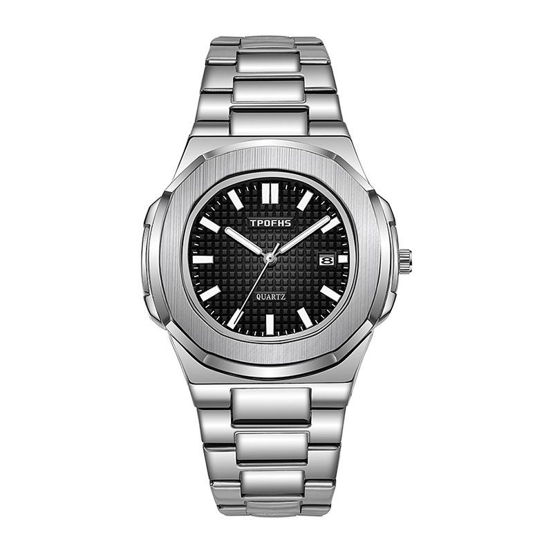 Tpofhs Light Night Waterproof Steel Strap Watch Elegant Quartz Mens Watch