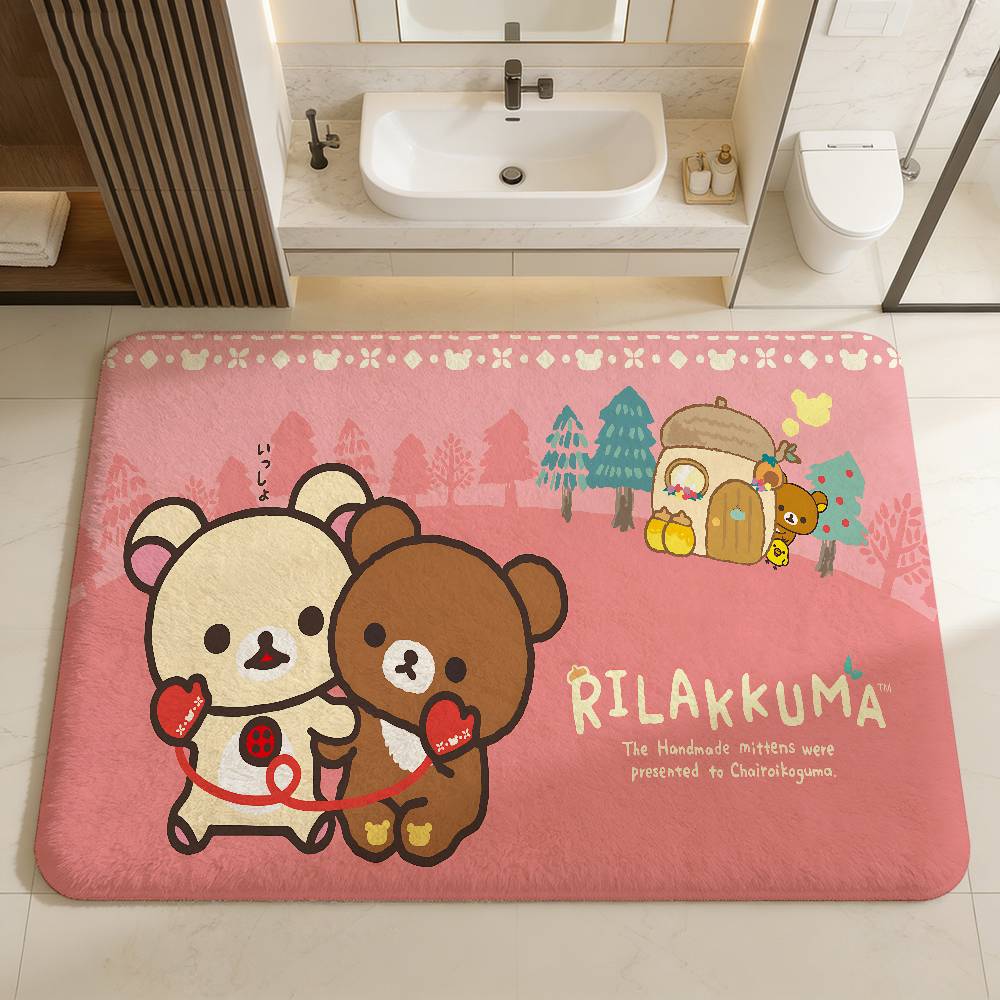 Kawaii Rilakkuma Bear Door Mat Nordic Style Bedroom Living Room Doormat Home Balcony Anti-Slip Alfombra
