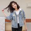 Trendy Women's Spliced Denim Jacket - Spring/Autumn 2025 Korean Loose Fit Short Hooded Style