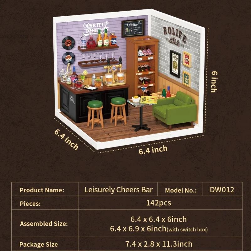 Robotime DIY Miniature House Kit Dollhouse Model Kit with LED Burger Shop And Leisurely Cheers Bar And Sweet Sips Tea