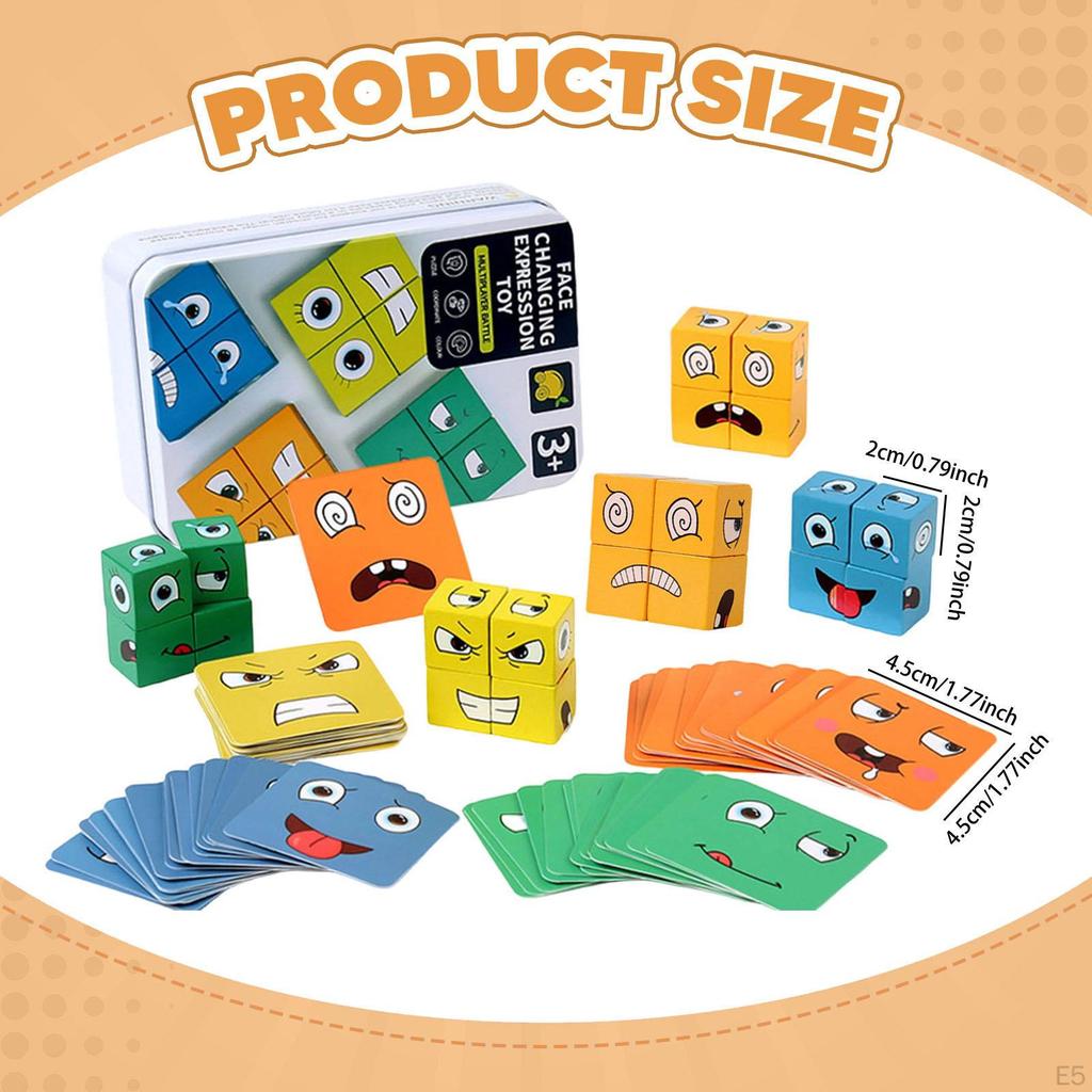 16 Pieces Puzzle Building Blocks Expression Wooden Face Changing Cube Game Pattern Matching Board