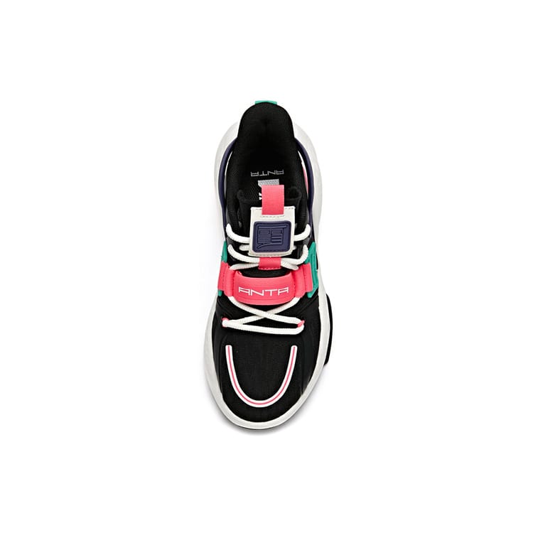 Anta Life Collection Synthetic Leather Cushioning Height Increasing Mid top Sports Casual Shoes Women's Black Pink 122038081-4