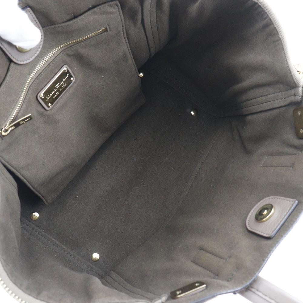 Salvatore Ferragamo Gancini Tote Bag DY-21-D993 Brown Calfskin Women Used