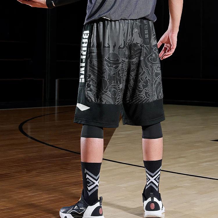 Li-Ning Sports Basketball Series Letter Graphic Loose Casual Shorts Men Bottoms Black Gray AAPS135-1