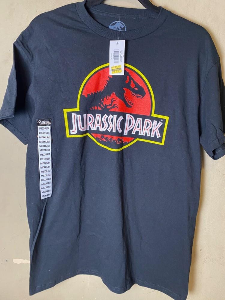 JURASSIC PARK T-Rex Movie Logo Black Graphic Tee SZ M-NWT Unisex T-Shirt M