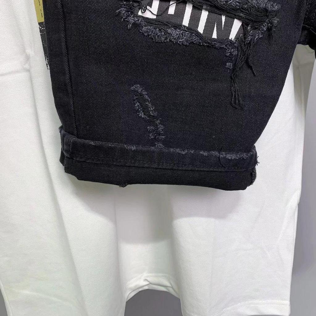 Summer Korean-Style Slim Fit Denim Shorts with Distressed Patches for Men