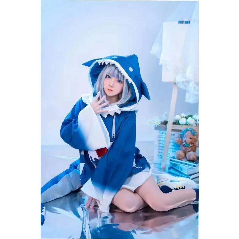 Auf Lager Hololive ENG Gawr Gura Cosplay Kostüm Niedliches Haifisch Kostüm Hoodie Für Frauen Halloween Youtuber Cosplay