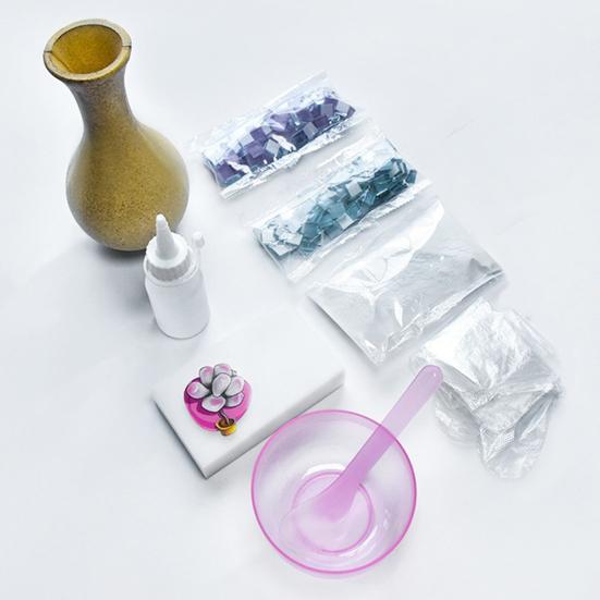 1 Set Handmade Mosaic Vase Kit with Wooden Vase Mosaic Tiles Tools Kids Adults Beginner Handcrafted