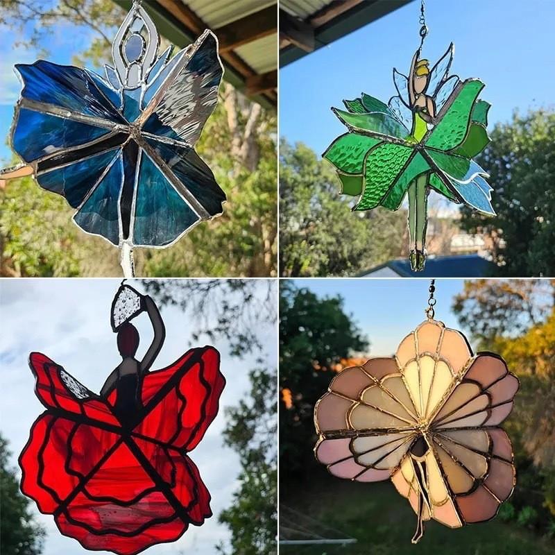 Tančící Vitrážová Dáma Skleněný Spinner Akrylový Přívěsek Závěsná Dekorace Umělecká Ozdoba