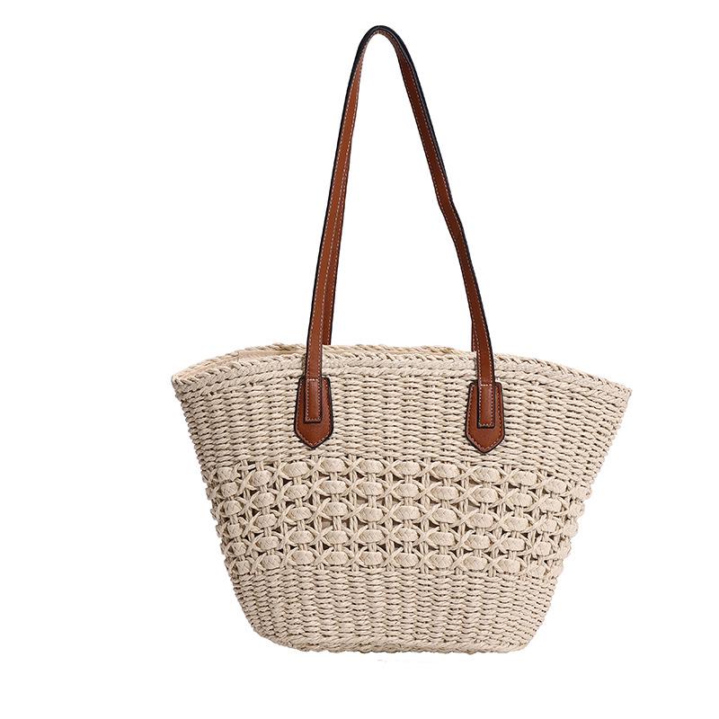 

Women s Large Capacity Woven Summer Beach Bag – Fashionable Handheld & Shoulder Design брудно-білий
