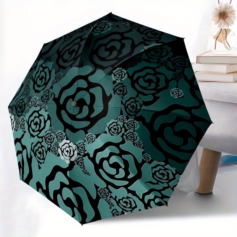 1pc Rose Pattern Automatic Umbrella High Quality Canopy, Portable Folding Umbrella With, Ideal Gift for - Travel, Everyday, Formal Events, Stylish Acc