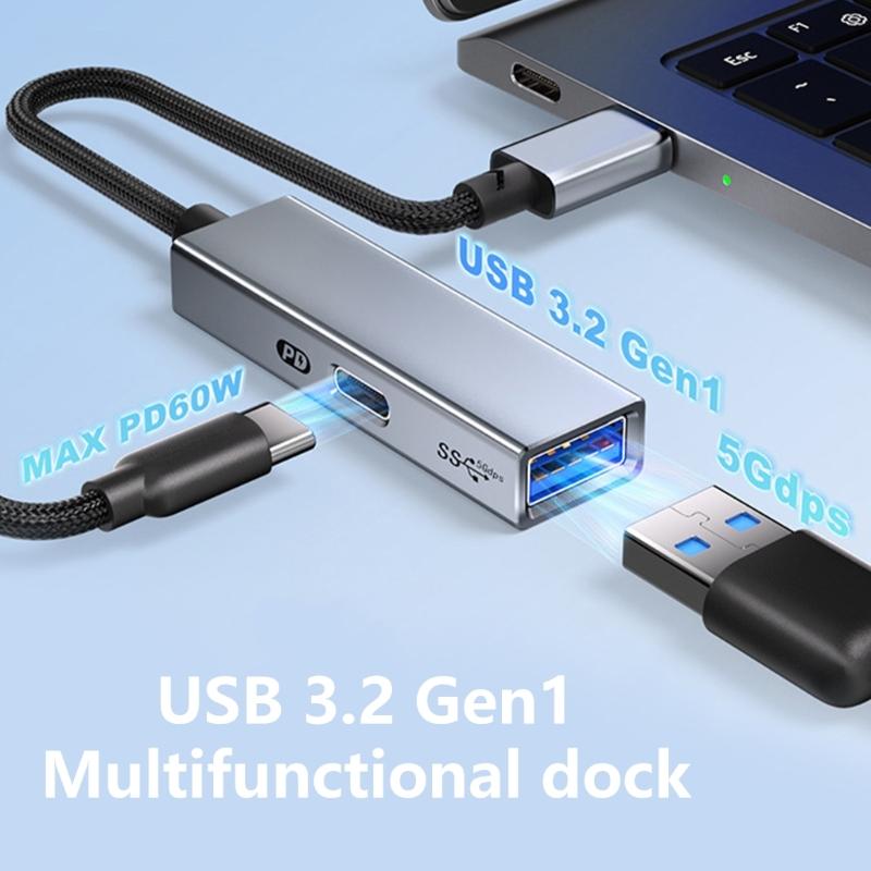 2 in 1 USB C OTG Charging Adapter USB 3.2 Gen1 OTG Splitter PD60W Fast Charging 5Gbps Data Transfer Cable for Phone