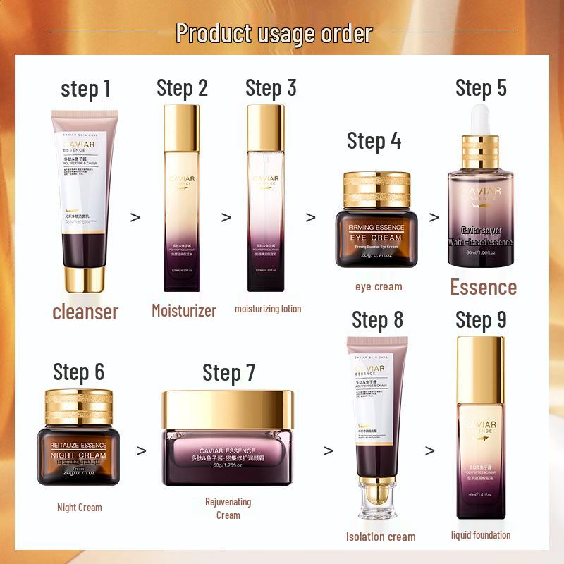 Oppe Zhenmei Caviar Brightening & Moisturizing Nine-Piece Skincare Set with Mask