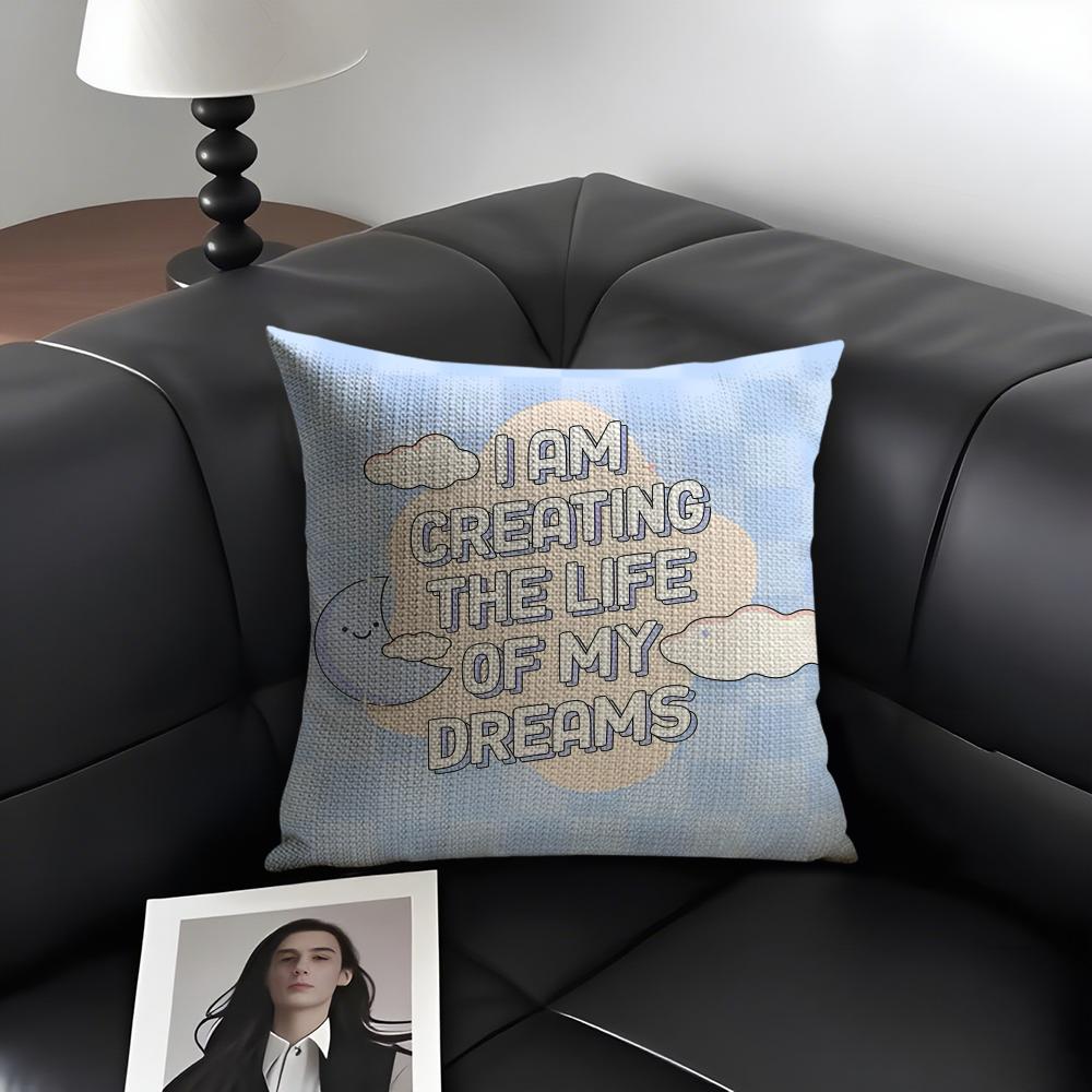 Encouraging Text Ins Cushion Cover Natural Linen Organic Fabric Double-Sided Printing Sofa Home Decor Gift Pillow Case