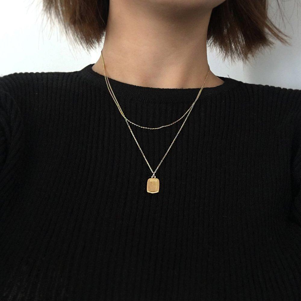 [ Modern Like ] 14K Gf Square Coin Layered Necklace